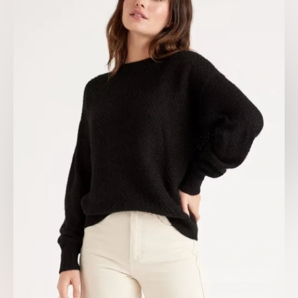 Quince Baby Alpaca-Wool Diamond Stitch Crewneck Sweater size XS in Black